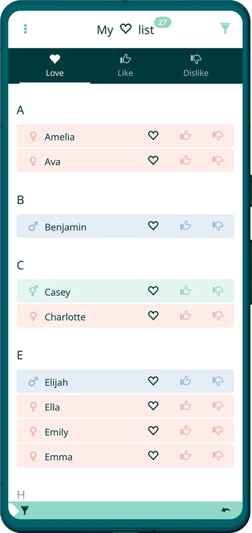 Baby name app - Your favorite baby names